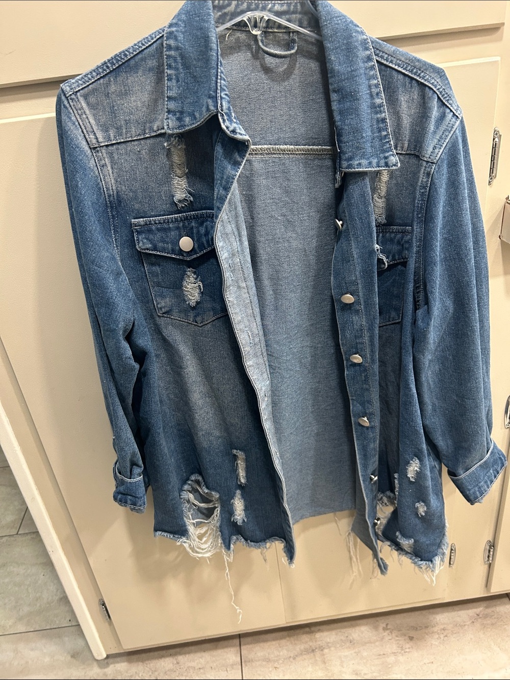 Distressed Light Blue Denim Jacket - Women